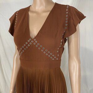 A.L.C. Women’s Pleated Grommet Detail Dress Size 0 Brown